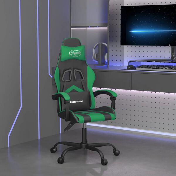 vidaXL Gaming Chair Black and Green Faux Leather