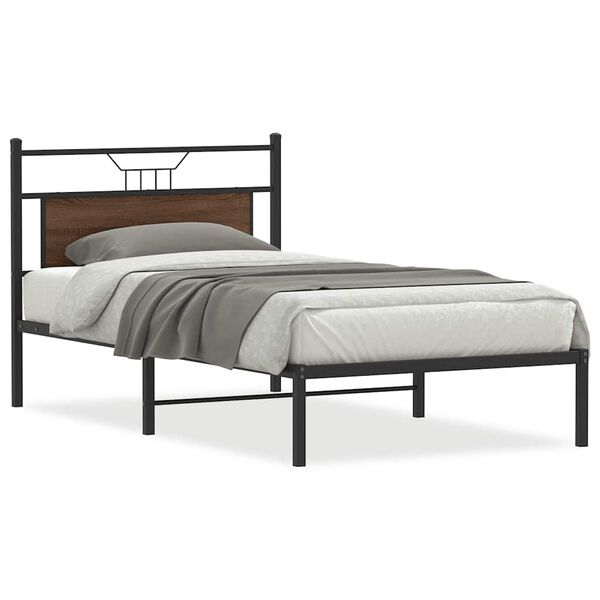 vidaXL Bed Frame Smoked Oak Engineered wood and steel Twin Bed Frame