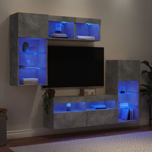 vidaXL 5 Piece TV Wall Units with LED Concrete Gray Engineered Wood