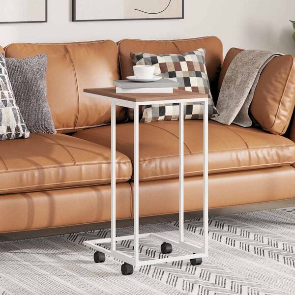 vidaXL Side Table White and Brown Engineered wood, iron Small Portable