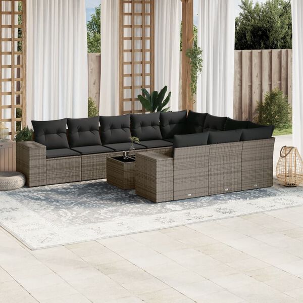 vidaXL Garden Sofa Set Grey PE rattan, powder-coated steel, tempered glass
