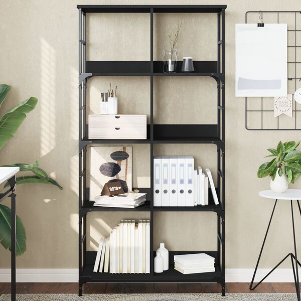 vidaXL Bookshelf Black Engineered Wood, Steel 30.9x13x60.2 in Bookshelf