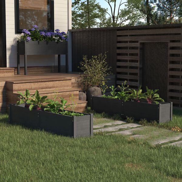 vidaXL Raised Bed Set of 2 Gray Solid pinewood Large Durable Planter