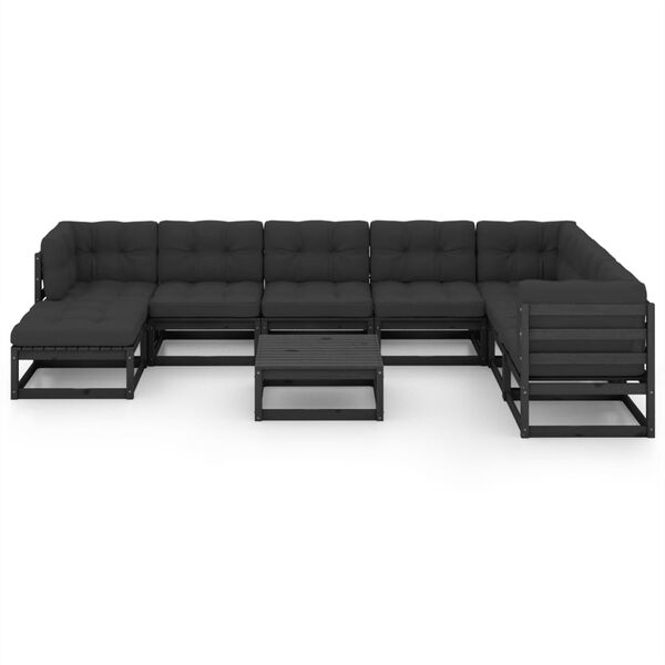 vidaXL Garden Lounge Set Black Solid pine wood Large Modular