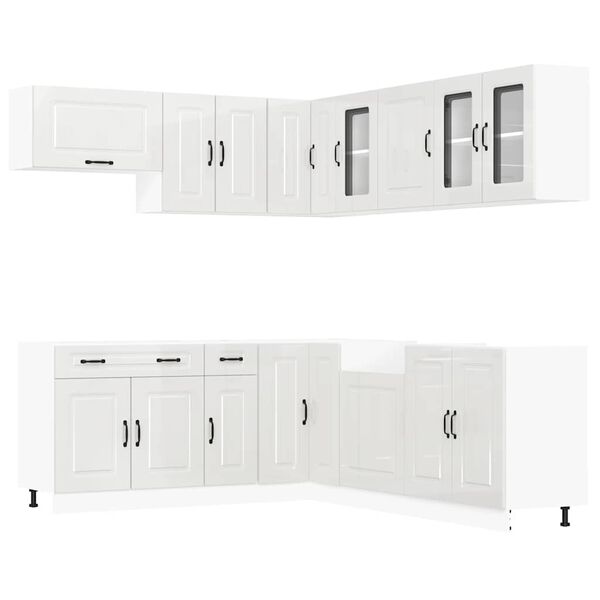 vidaXL Kitchen Cabinet Set Gloss White Engineered Wood and Glass Large