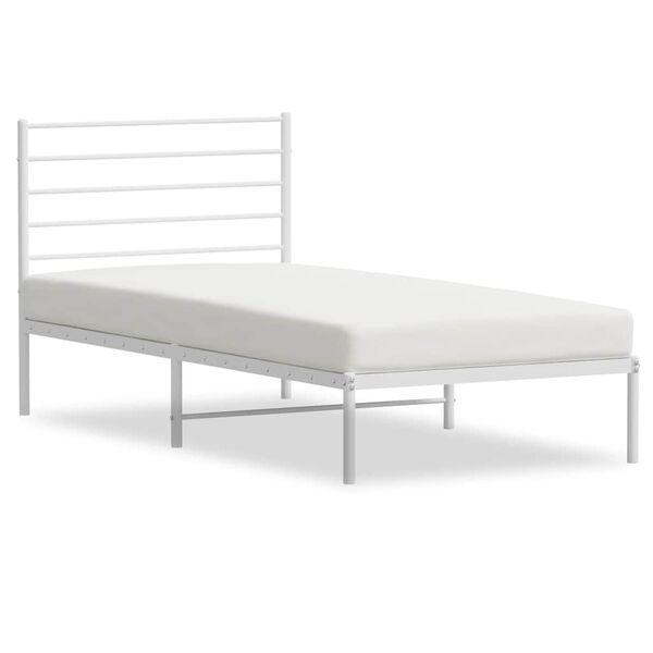 vidaXL Bed Frame White Steel Twin Bed Frame Rectangular