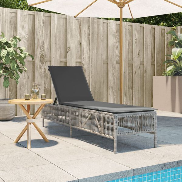 vidaXL Sun Lounger Light Grey PE Rattan, Powder-Coated Steel Extra Long