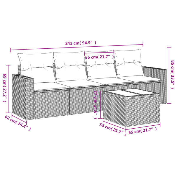vidaXL Garden Sofa Set Black PE rattan, powder-coated steel, tempered glass