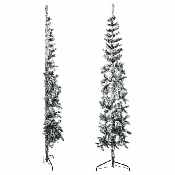 vidaXL Slim Artificial Half Christmas Tree Green and white PVC, Steel