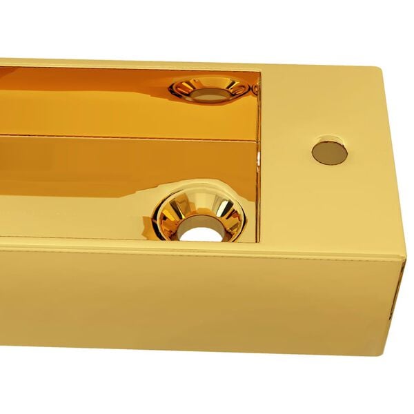 vidaXL Wash Basin with Overflow 19.3x9.8x5.9" Ceramic Gold