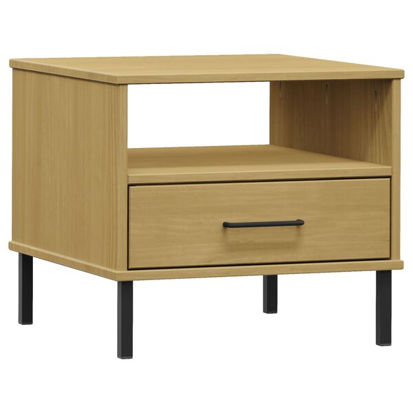 vidaXL Bedside Table Brown Solid pine wood, metal Small Bedside Table