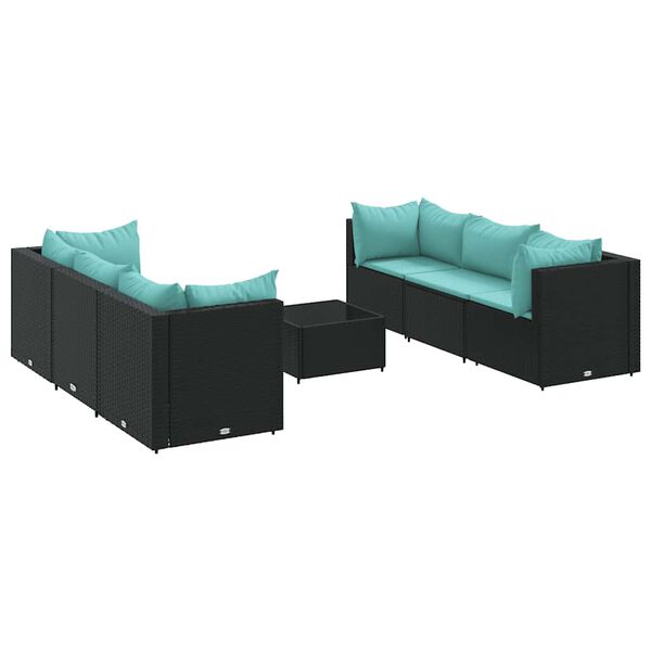 vidaXL 7 Piece Patio Lounge Set with Cushions Black Poly Rattan