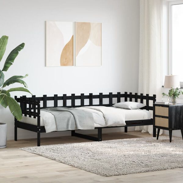 vidaXL Day Bed Black Solid pinewood Twin Day Bed Rectangular Modern