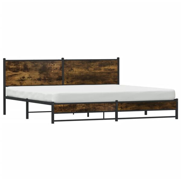 vidaXL Bed Frame Smoked Oak Steel Double Bed Traditional Sturdy