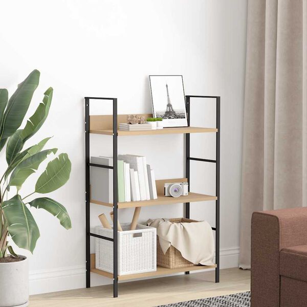 vidaXL Shelf Cabinet Oak and Black Engineered Wood and Steel Medium