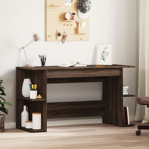 vidaXL Desk Brown Oak Engineered Wood Medium Computer Desk Rectangular