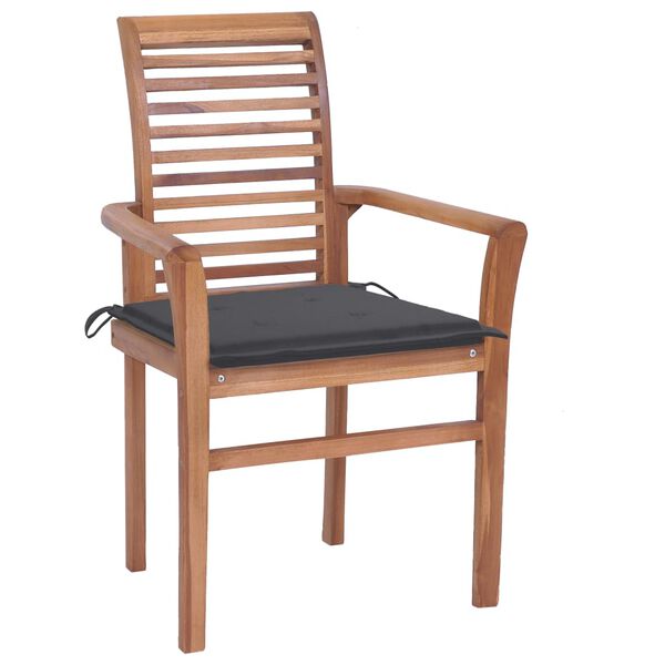 vidaXL Dining Chair Set of 2 Anthracite cushion, Teak wood