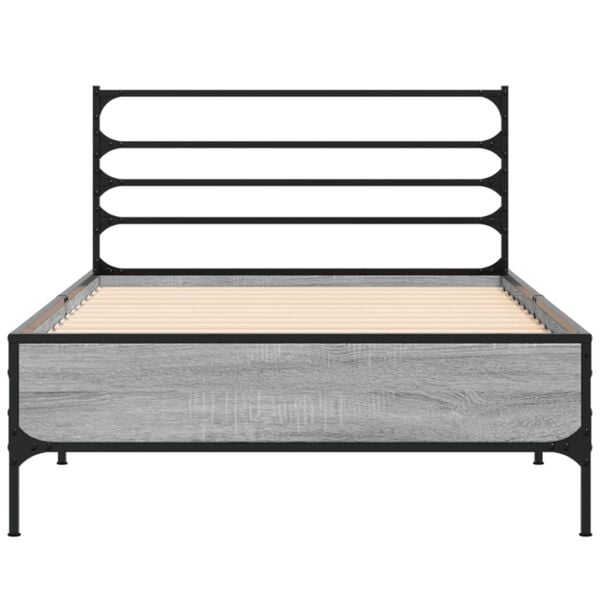 vidaXL Bed Frame Grey Sonoma Engineered wood, metal, plywood Small Single