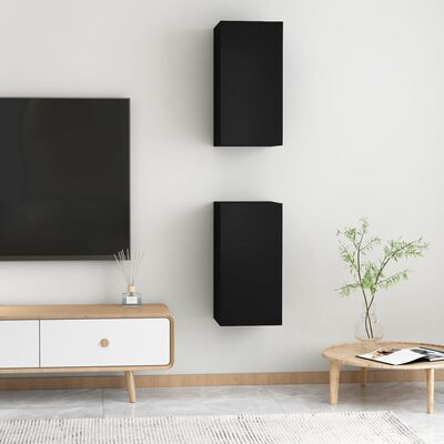 vidaXL TV Cabinets 2 pcs Black 12"x11.8"x23.6" Engineered Wood