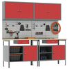 vidaXL Work Bench Set with Drawer with Shelf with Storage Red Steel