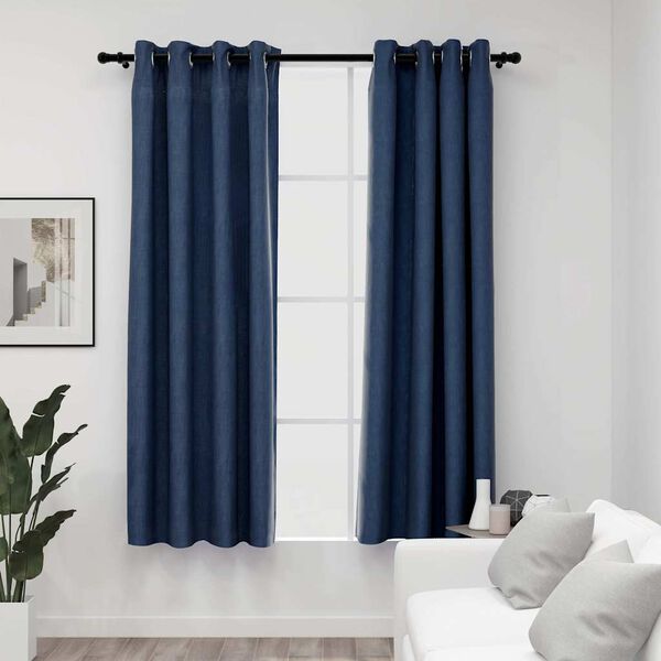 vidaXL Linen-Look Blackout Curtains with Grommets 2 pcs Blue 140x68.9 "
