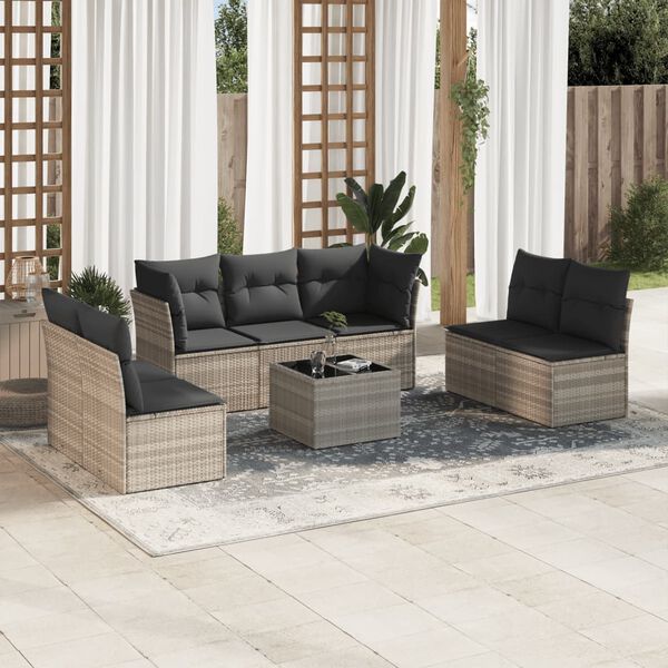 vidaXL Garden Sofa Set Light Grey Poly Rattan Medium