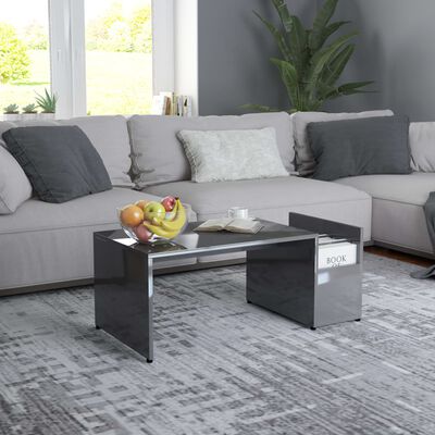 vidaXL Coffee Table High Gloss Gray 35.4"x17.7"x13.8" Engineered Wood