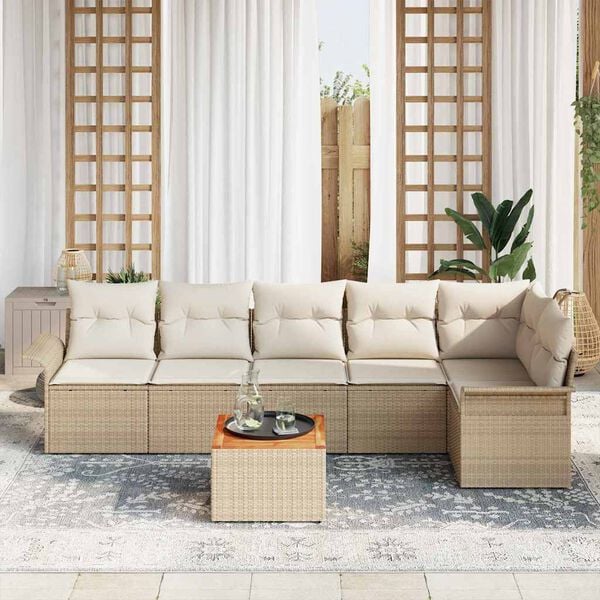 vidaXL Garden Sofa Set 7 pcs Beige Poly rattan
