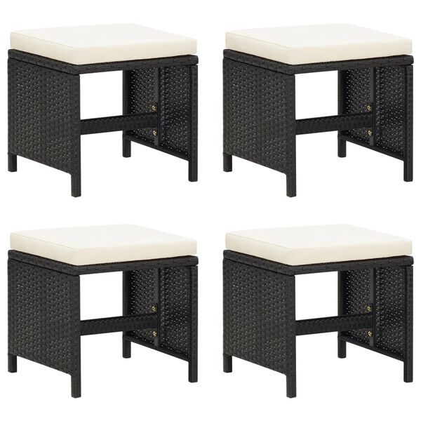 vidaXL Garden Stool Black and Cream White PE Rattan and Powder-Coated Steel