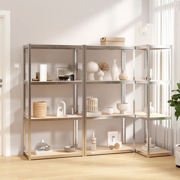 vidaXL 4-Layer Shelves 3 pcs Silver Steel&Engineered Wood