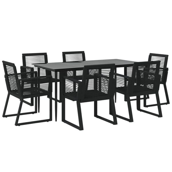 vidaXL Garden Dining Set Black PVC Rattan 7 Piece Set Durable