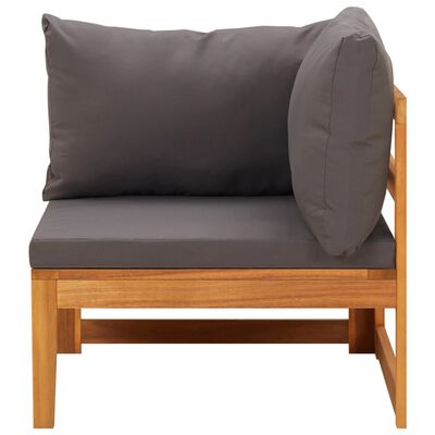 vidaXL Corner Sofa with Dark Gray Cushions Solid Acacia Wood