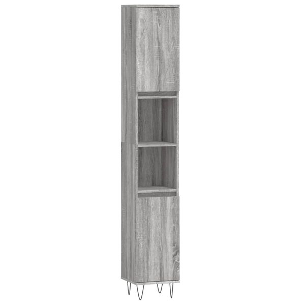 vidaXL Bathroom Cabinet Gray Sonoma Engineered Wood, Iron Tall