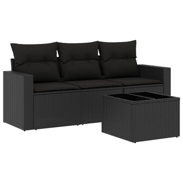 vidaXL Garden Sofa Set Black PE Rattan Large Adjustable Feet