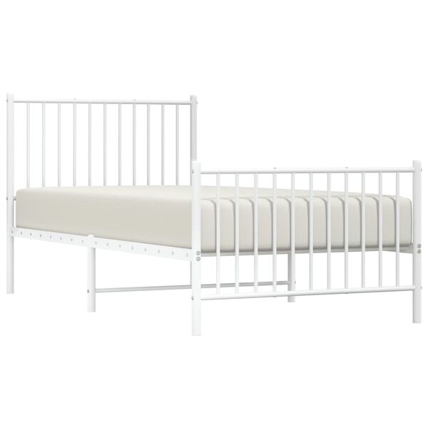 vidaXL Bed Frame White Steel Twin size Bed Frame Rectangular
