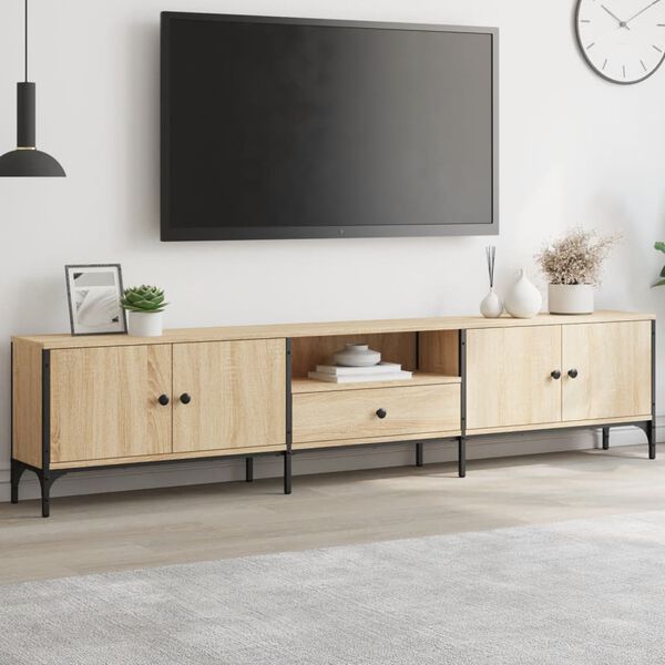 vidaXL TV Cabinet Sonoma Oak Engineered Wood, Metal Large TV Cabinet