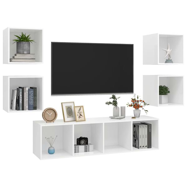 vidaXL TV Cabinet Set White Engineered wood Large TV Cabinet Set Cubic
