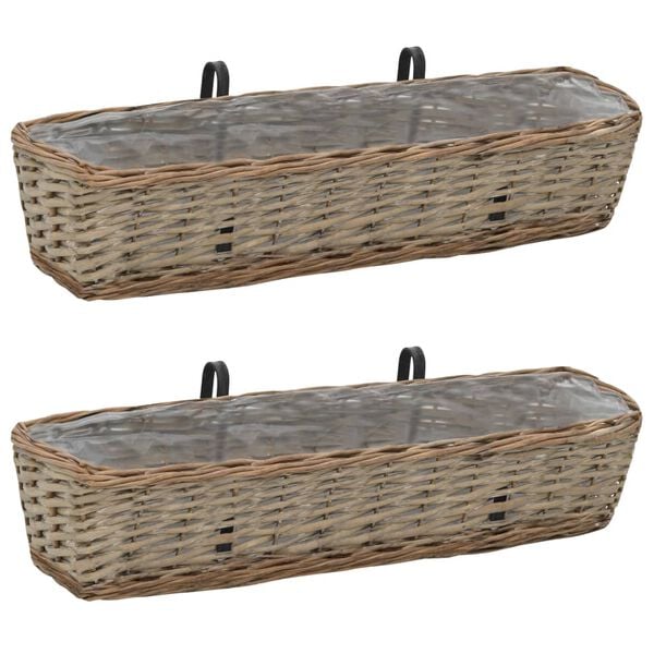 vidaXL Balcony Planter Set of 2 Brown Wicker with PE lining 31.5 in long