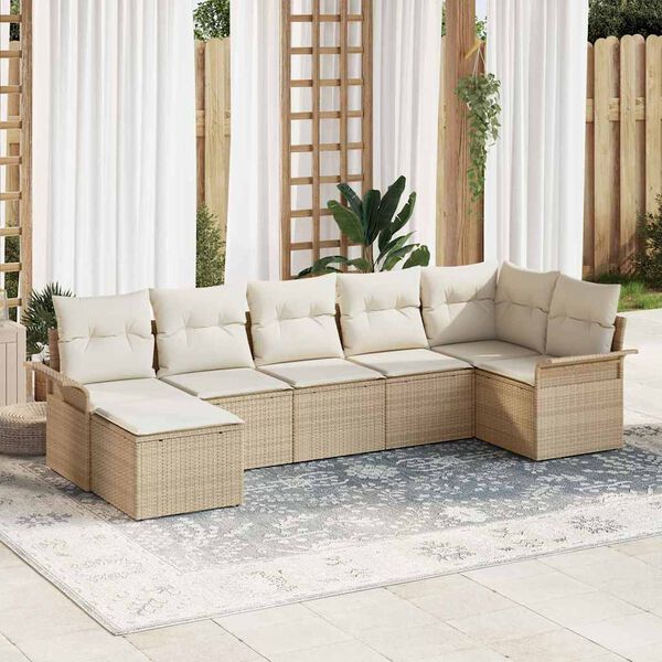 vidaXL Garden Sofa Set with Cushion 7 pcs Beige Poly Rattan