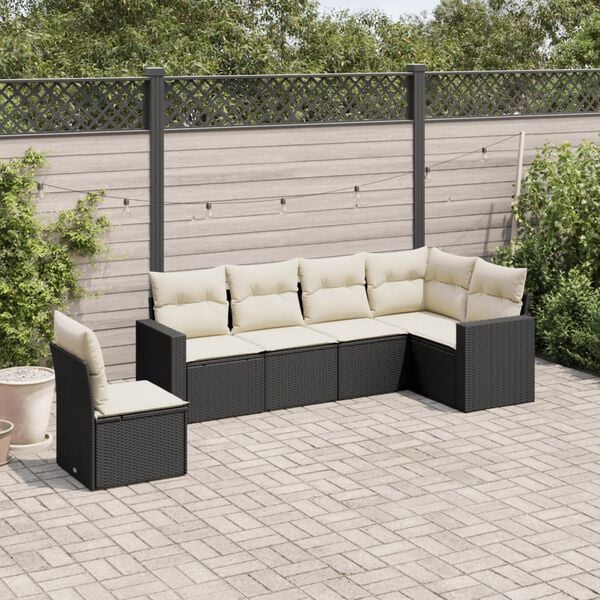 vidaXL Garden Sofa Set Black Sofa with Cream White Cushions
