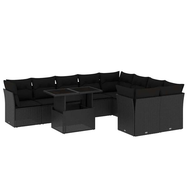 vidaXL Garden Sofa Set Black PE Rattan, Powder-Coated Steel Extra Large