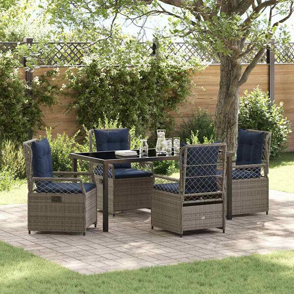 vidaXL Garden Dining Set 5 pcs Gray poly rattan