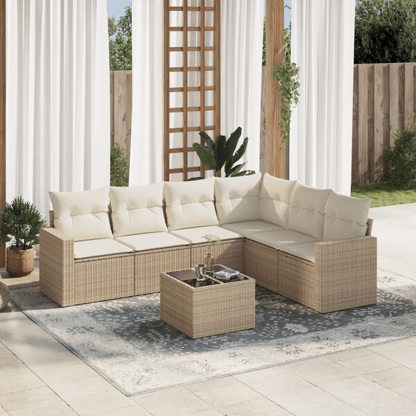 vidaXL Garden Sofa Set Beige PE rattan 7-piece set Adjustable Armrests