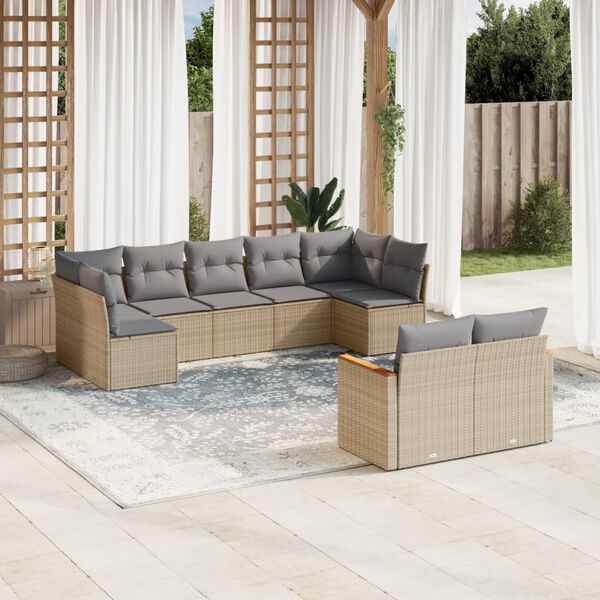 vidaXL Garden Sofa Set Beige PE rattan Medium Adjustable Feet