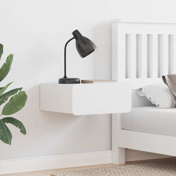 vidaXL Bedside Table White 15.35 x 13.39 x 6.50 in Solid pine wood