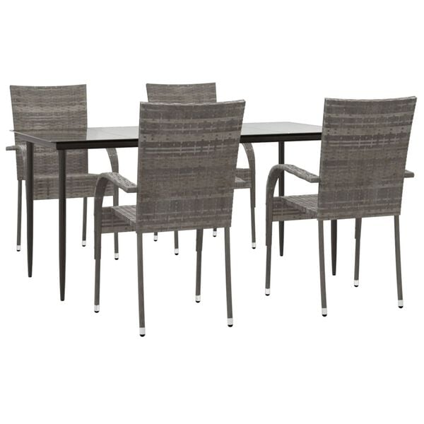 vidaXL Garden Dining Set Grey PE rattan, powder-coated steel, tempered glass