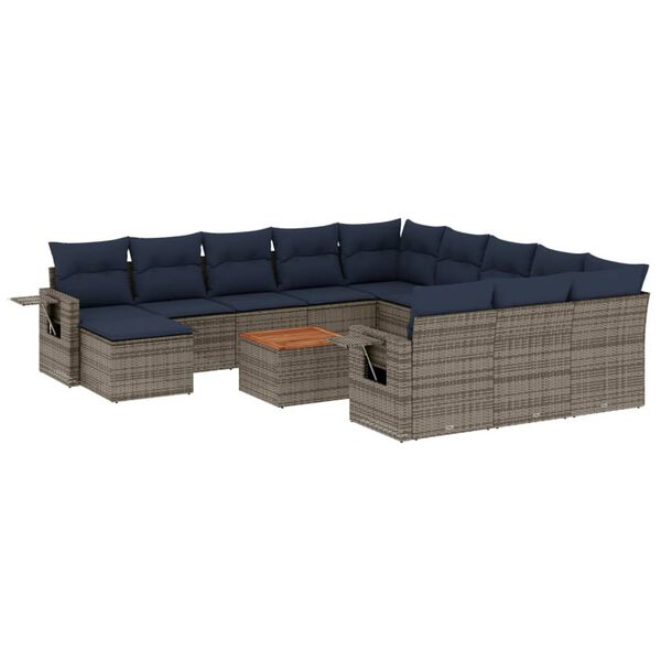 vidaXL 13 Piece Garden Sofa Set with Cushions Grey Poly Rattan