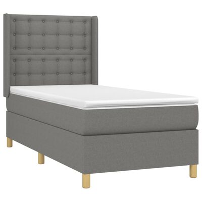 vidaXL Box Spring Bed with Mattress&LED Dark Gray Twin Fabric