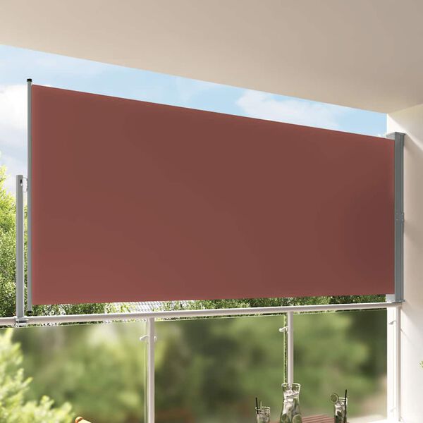 vidaXL Side Awning Brown Fabric with PU coating, powder-coated iron