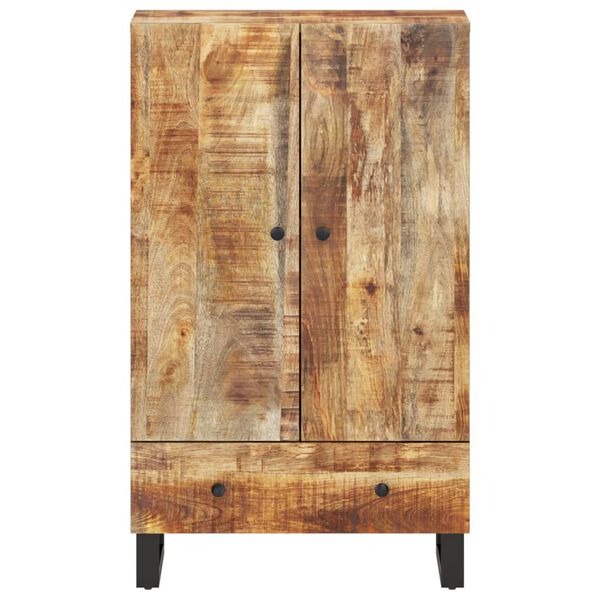 vidaXL Highboard Natural Mango, Black Iron Solid Mango Wood, Iron Medium